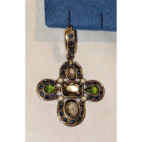 Monet Jewelry - Vintage MONET Colored Rhinestone Cross Dangle Earrings Gold Tone 1.75" Signed